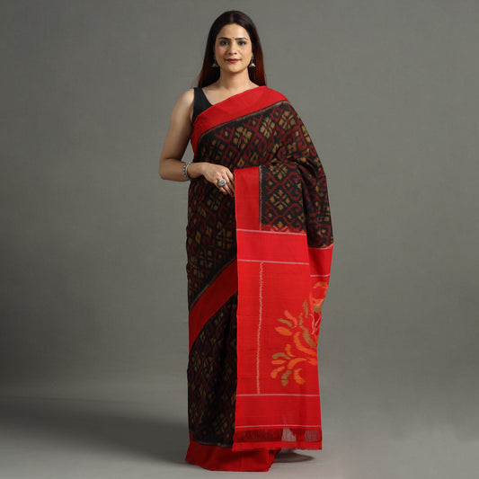 Black - Pochampally Ikat Weave Handloom Cotton Saree 08