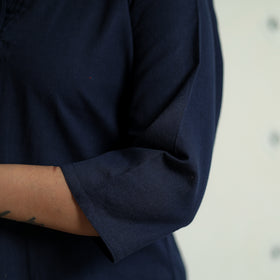 Navy Blue - Plain Flex Cotton Kurta