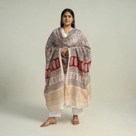 Beige - traditional maheshwari silk bagh dupatta 31