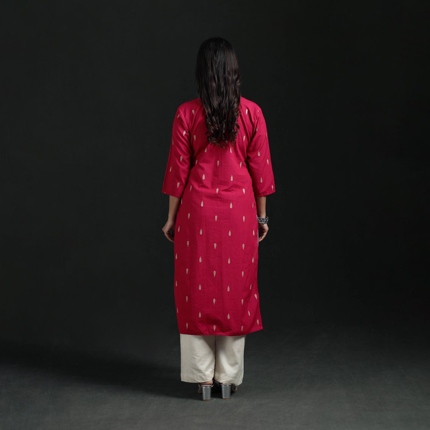 Jacquard Cotton Straight Long Kurta for Women 07