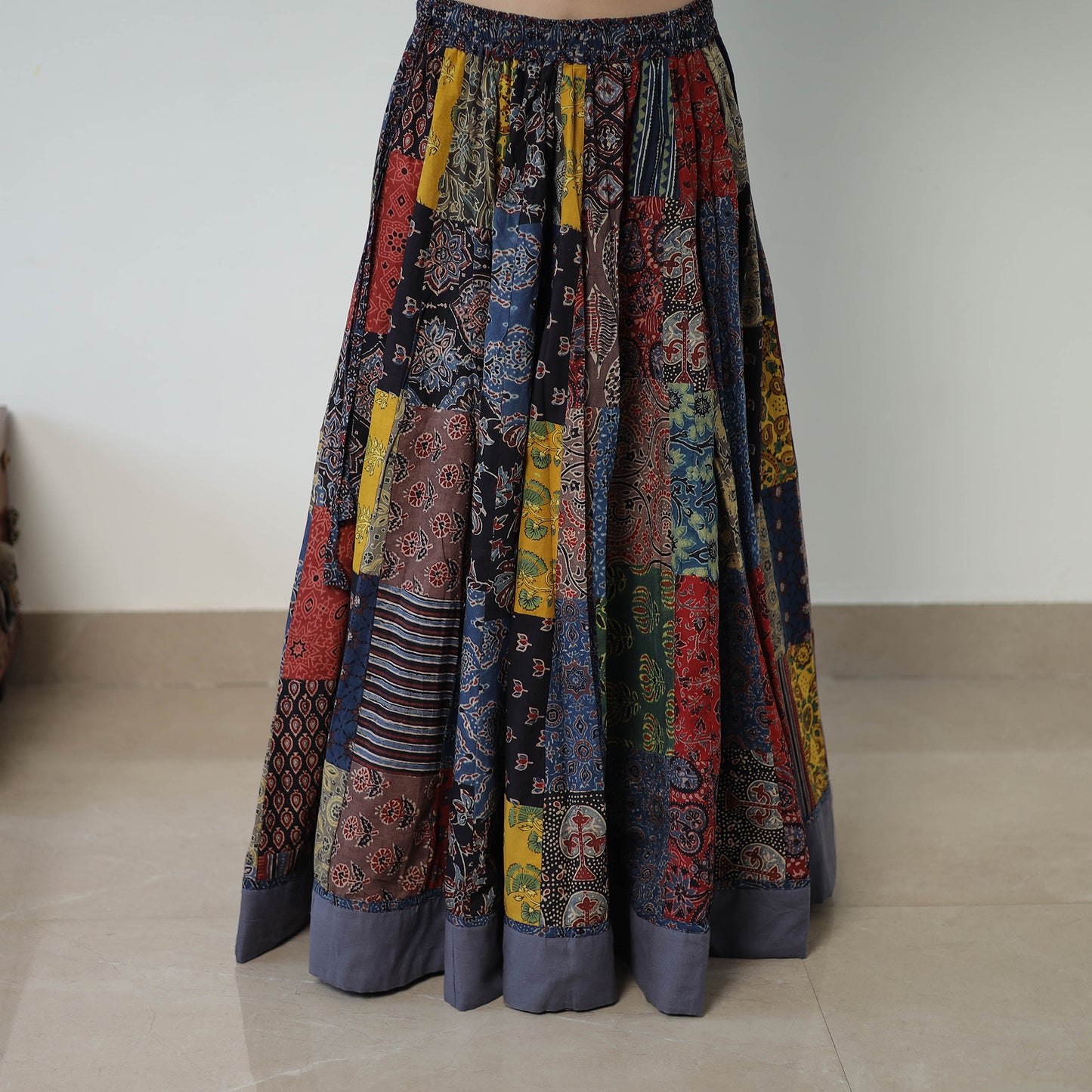 24 Kali Patchwork Block Printed Cotton Ajrakh Skirt 52