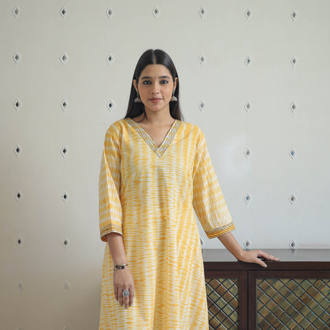 Yellow - A-Line Tie & Dye Cotton Shibori Kurta 03