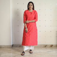 Dark Peach - Polka Zari Buti Spun Dupion Silk Long Straight Kurta 39