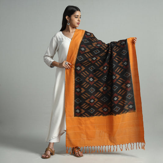 Black - Pochampally Ikat Weave Cotton Handloom Dupatta 49