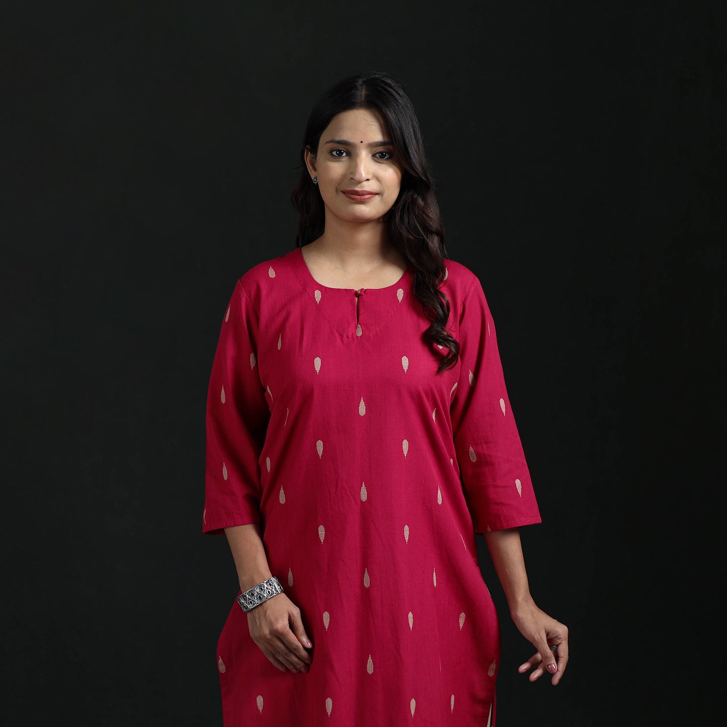 Jacquard Cotton Straight Long Kurta for Women 07