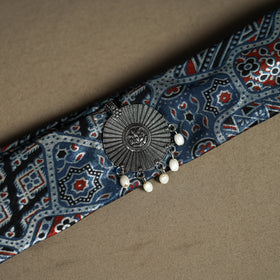 Ajrakh Hand Block Print Natural Dyed Modal Silk Brooch Scarf 01