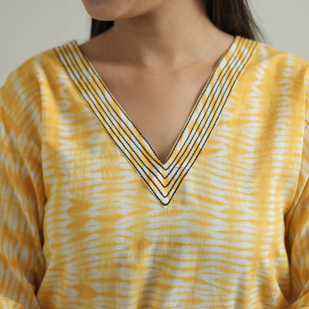 Yellow - A-Line Tie & Dye Cotton Shibori Kurta 03