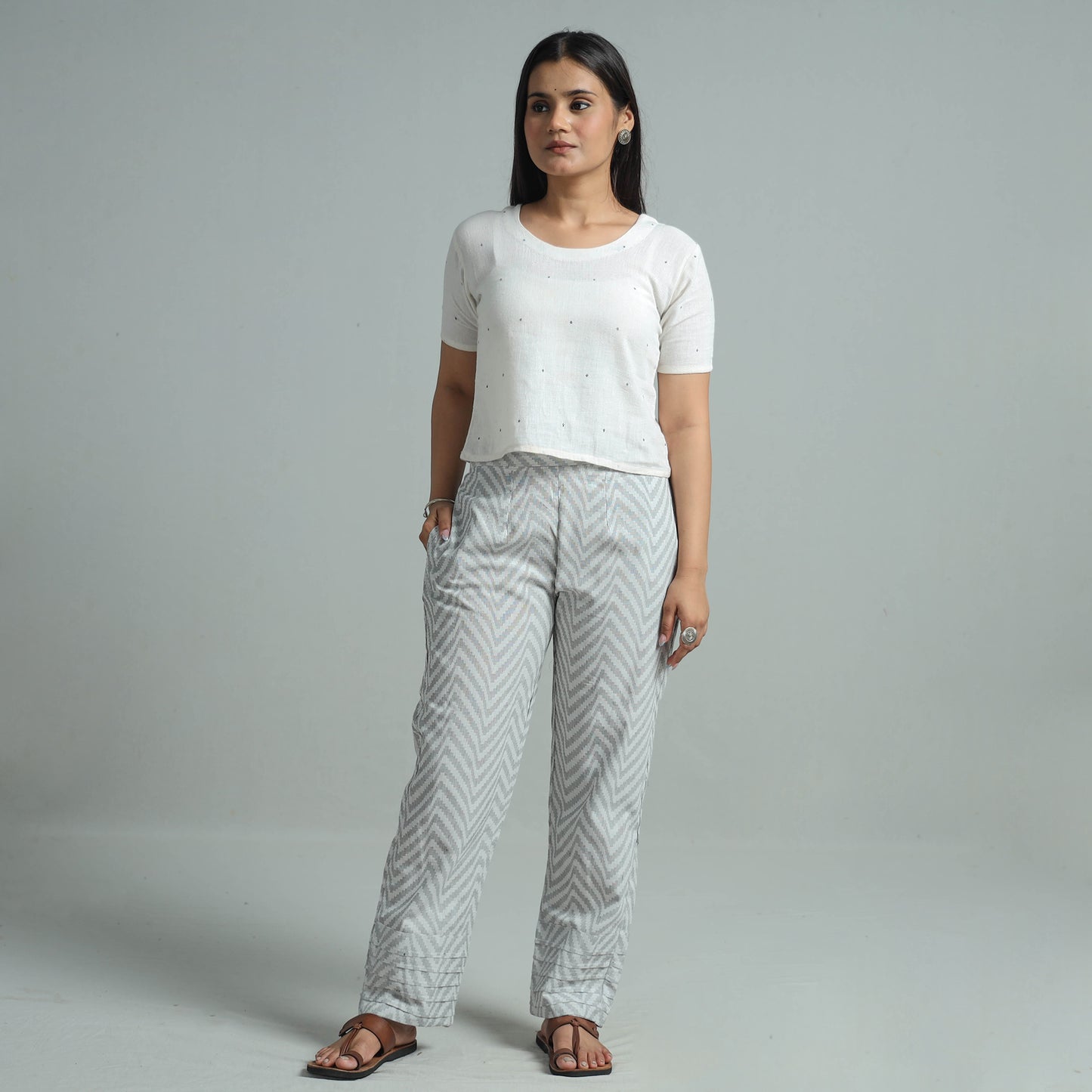 Grey - Jacquard Weave Cotton Elasticated Pant 06