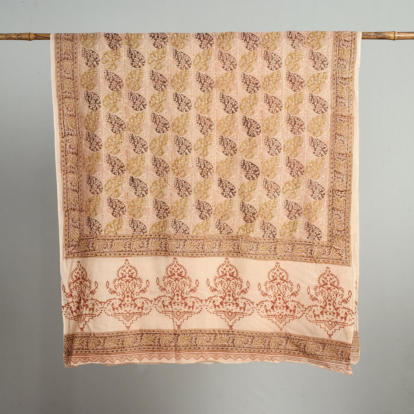 Beige - Pedana Kalamkari Block Printed Cotton Dupatta 155