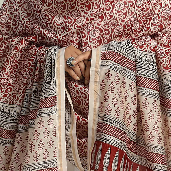 Red - Traditional Maheshwari Silk Bagh Print Dupatta 32