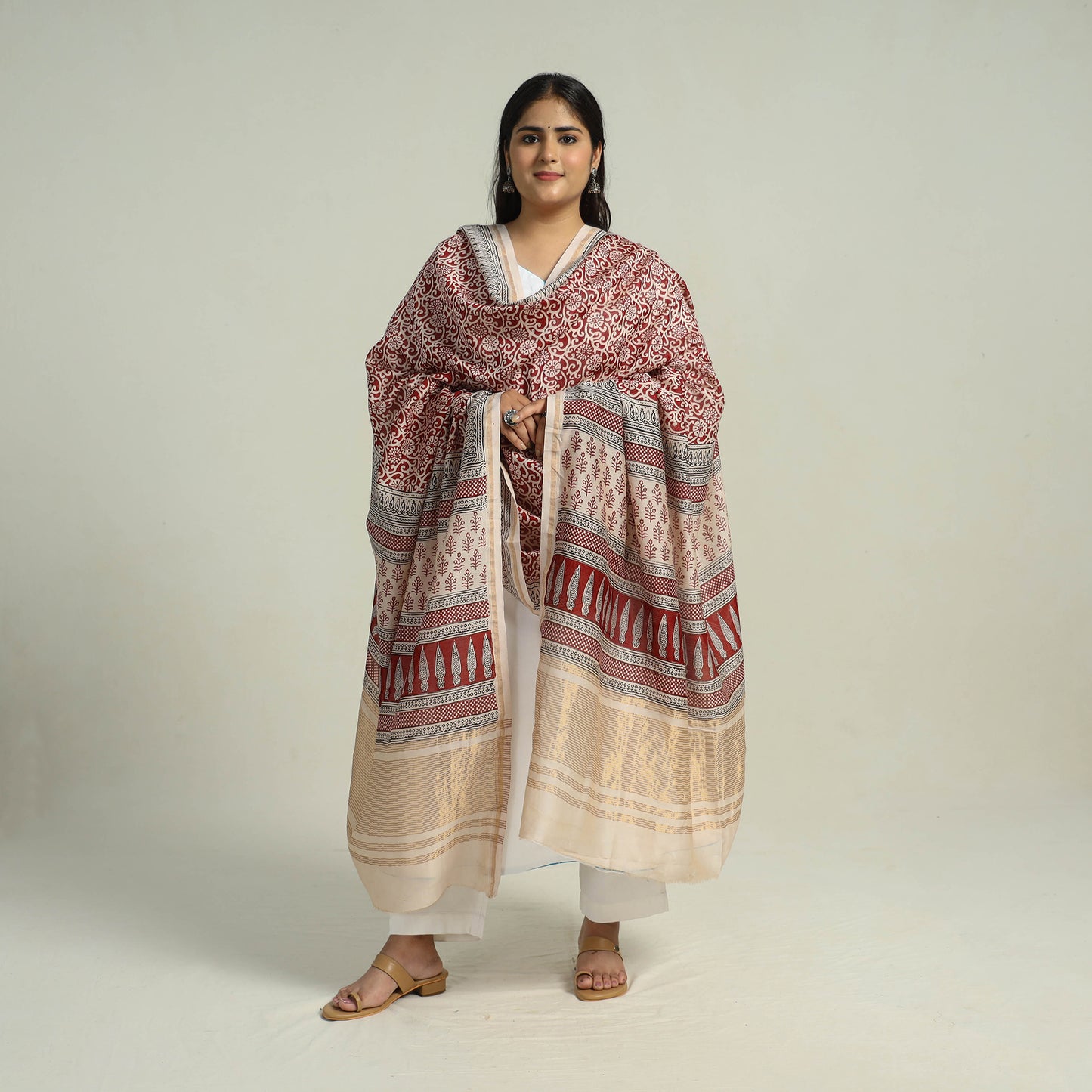 Red - Traditional Maheshwari Silk Bagh Print Dupatta 32