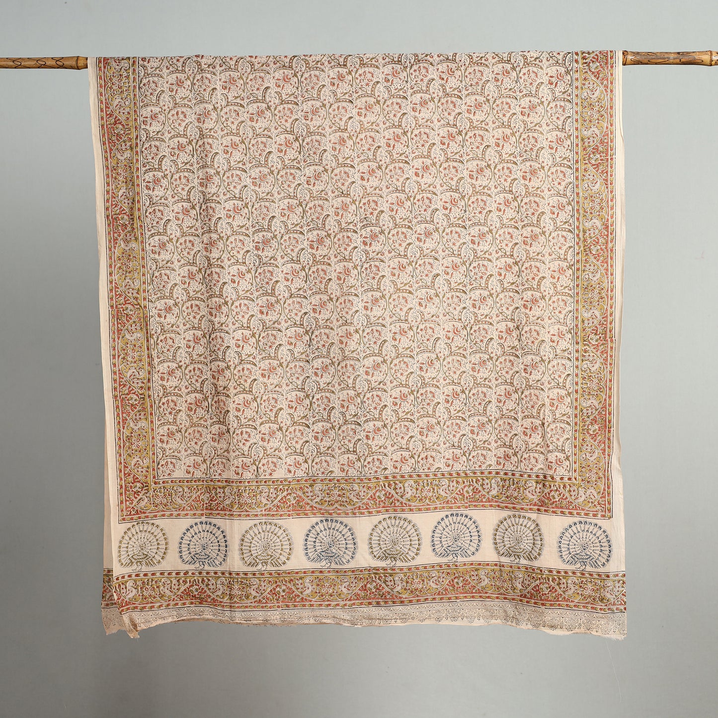 Beige - Pedana Kalamkari Block Printed Natural Dyed Cotton Dupatta 157