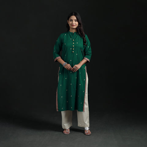 Jacquard Cotton Straight Long Kurta for Women 13