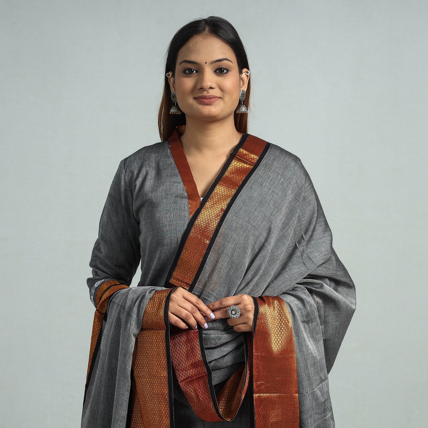 Grey - Dharwad Cotton Kurta with Palazzo & Dupatta Set