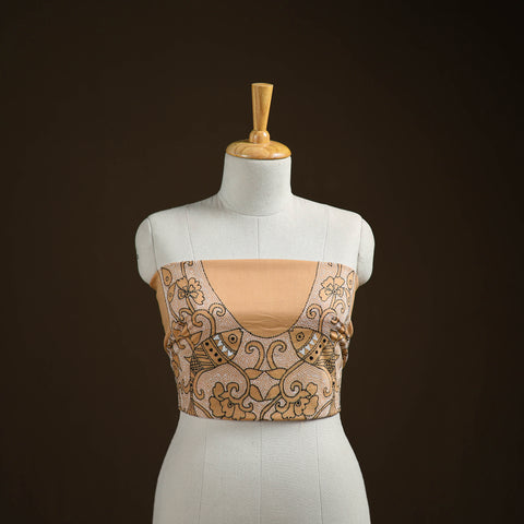 Beige - Bengal Kantha Hand Embroidered Cotton Blouse Piece 57