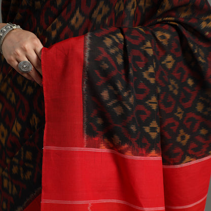 Black - Pochampally Ikat Weave Handloom Cotton Saree 08