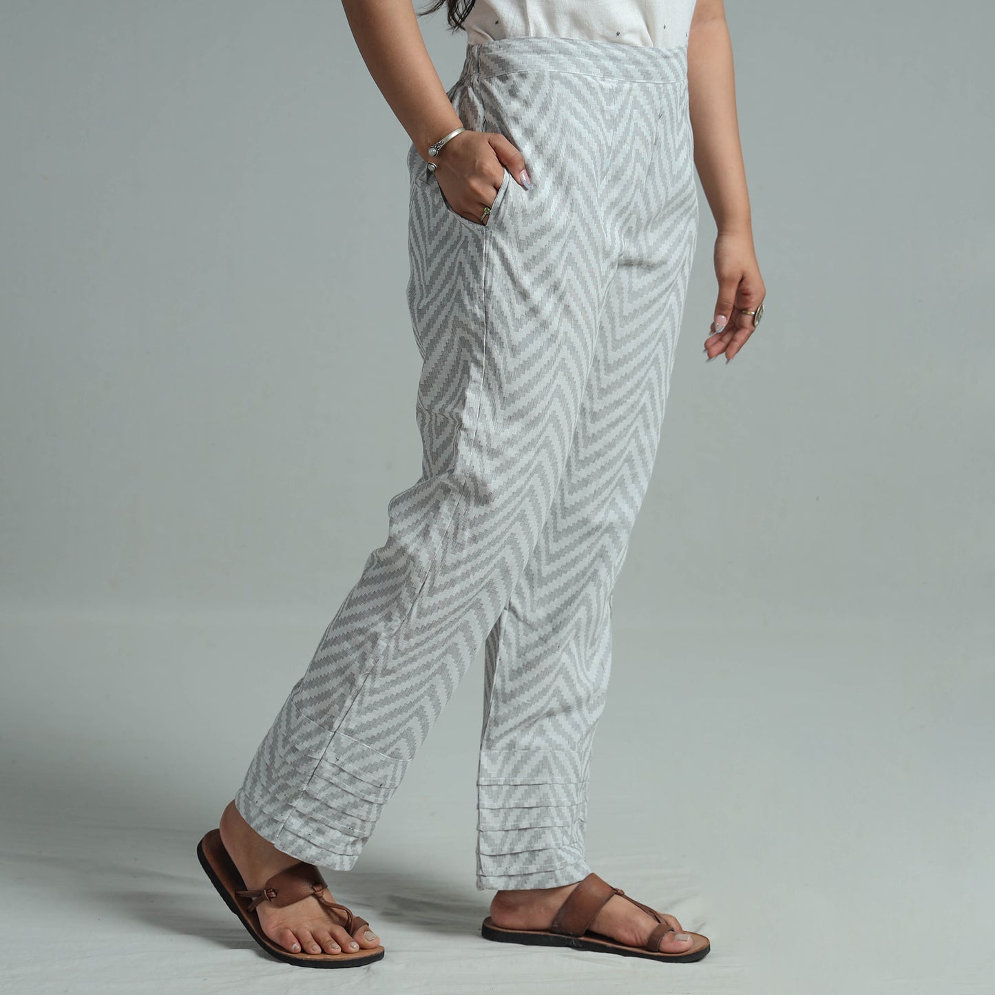 Grey - Jacquard Weave Cotton Elasticated Pant 06
