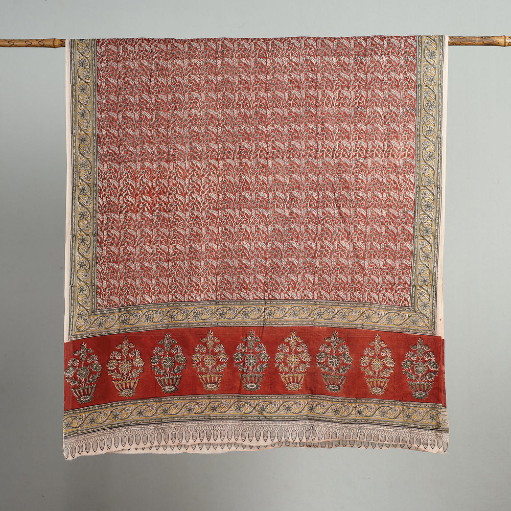 Red - Pedana Kalamkari Block Printed Natural Dyed Cotton Dupatta 158