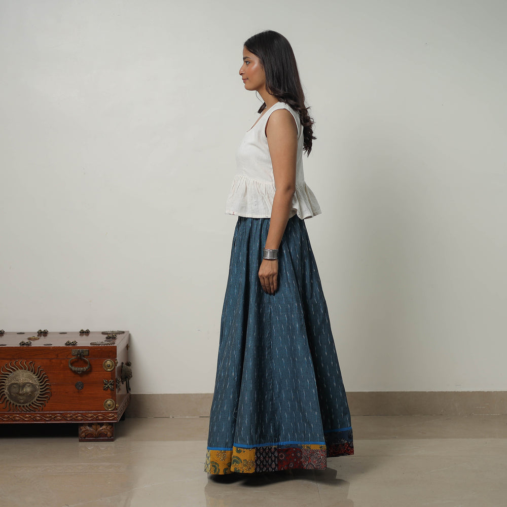 Green - 24 Kali Cotton Pochampally Ikat Skirt with Border 27