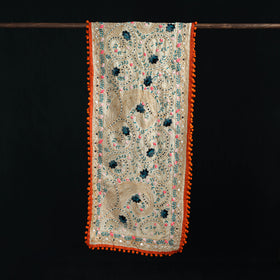 Ranihati Chanderi Silk Hand Embroidered Stole with Pom Pom 178