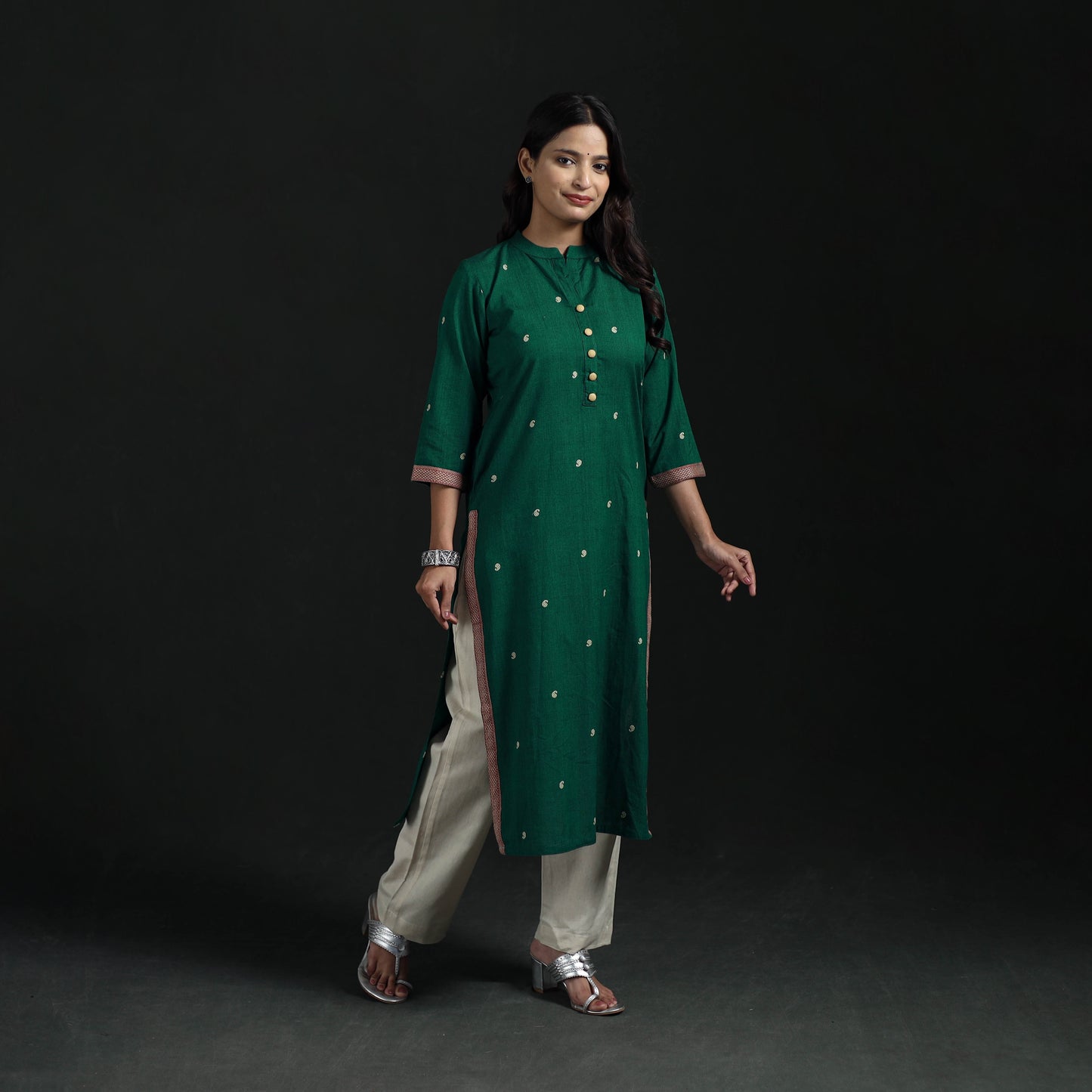 Jacquard Cotton Straight Long Kurta for Women 13