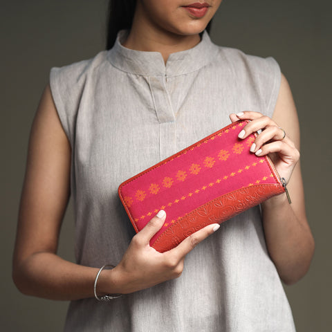 Pink - Handcrafted Jacquard Weave Leather Wallet