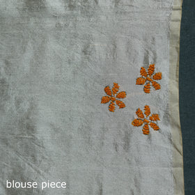 White - Bengal Hand Embroidery Silk Nakshi Kantha Saree 10