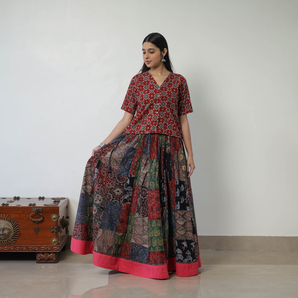 24 Kali Patchwork Block Printed Cotton Ajrakh Skirt 53