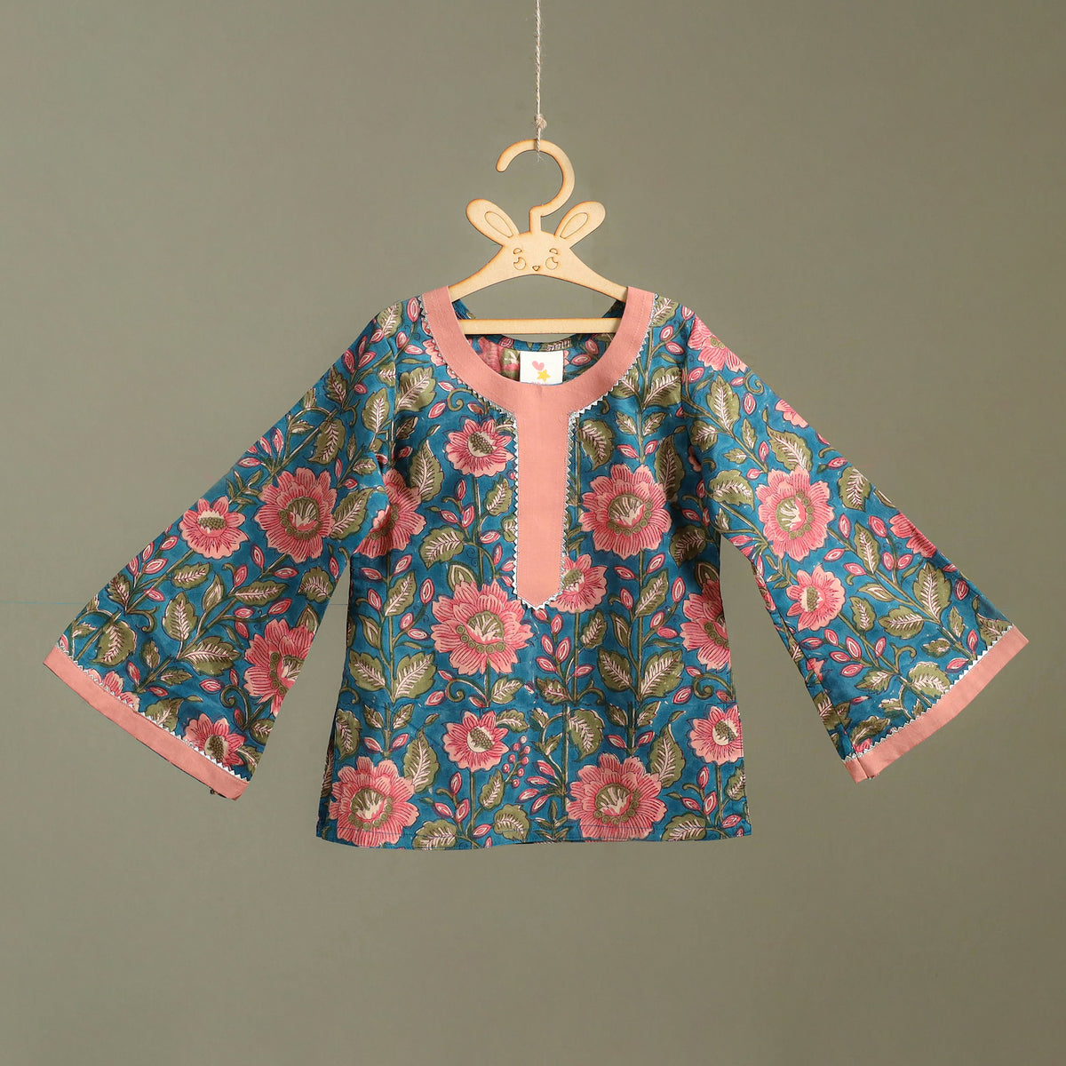 Girls Gota Work Floral Block Print Cotton Kurta with Sharara Set (3-4 Years) 26