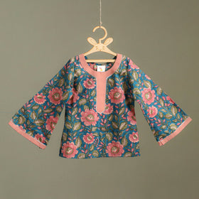 Girls Gota Work Floral Block Print Cotton Kurta with Sharara Set (3-4 Years) 26