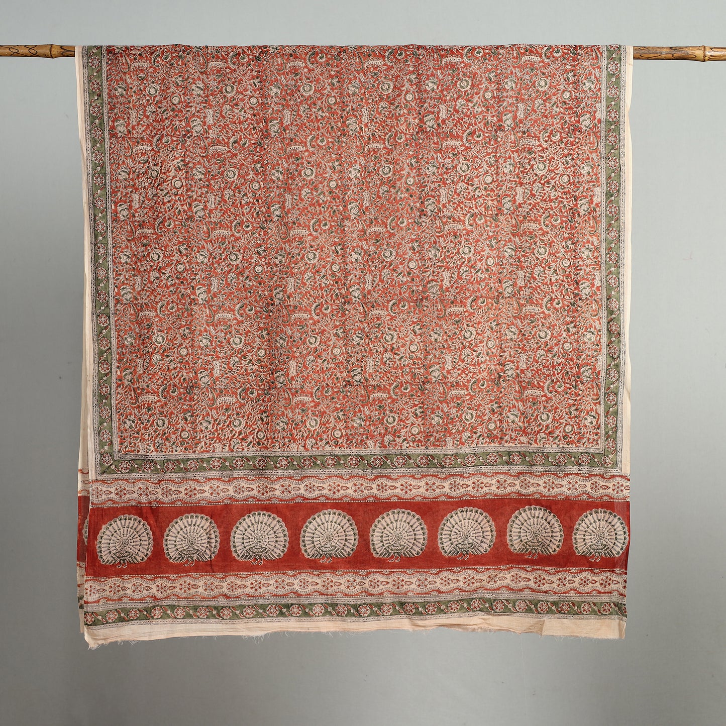 Red - Pedana Kalamkari Block Printed Natural Dyed Cotton Dupatta 159