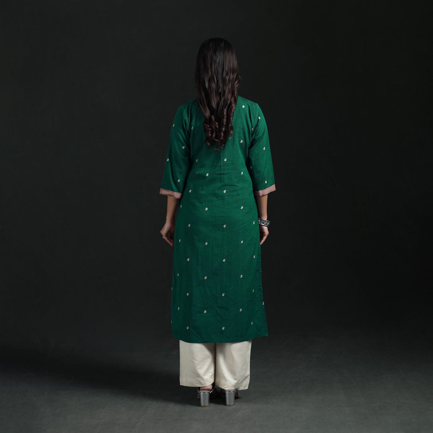 Jacquard Cotton Straight Long Kurta for Women 13
