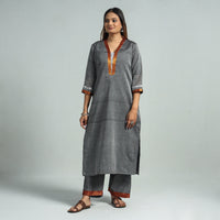 Grey - Dharwad Cotton Kurta with Palazzo & Dupatta Set