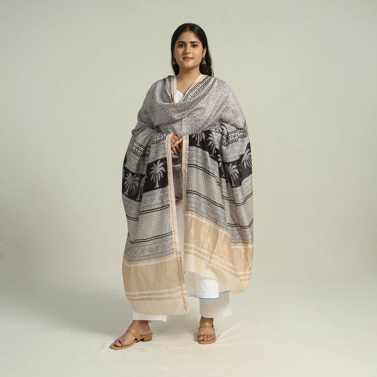 Grey - Traditional Maheshwari Silk Bagh Print Dupatta 33