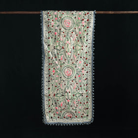 Ranihati Chanderi Silk Hand Embroidered Stole with Pom Pom 176