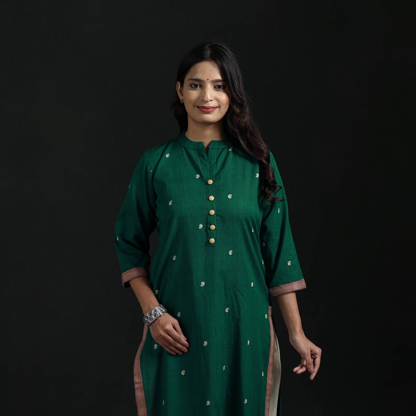 Jacquard Cotton Straight Long Kurta for Women 13