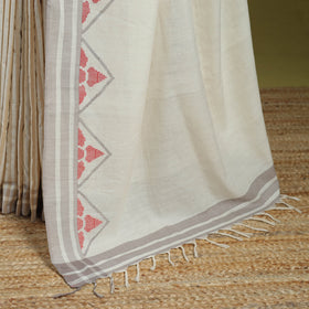 Beige - trangle pattern with red buti extra weft handloom