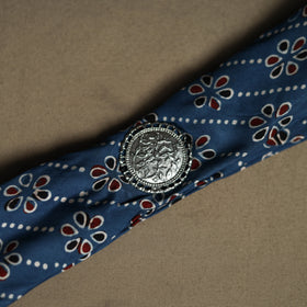 Ajrakh Hand Block Print Natural Dyed Modal Silk Brooch Scarf 05