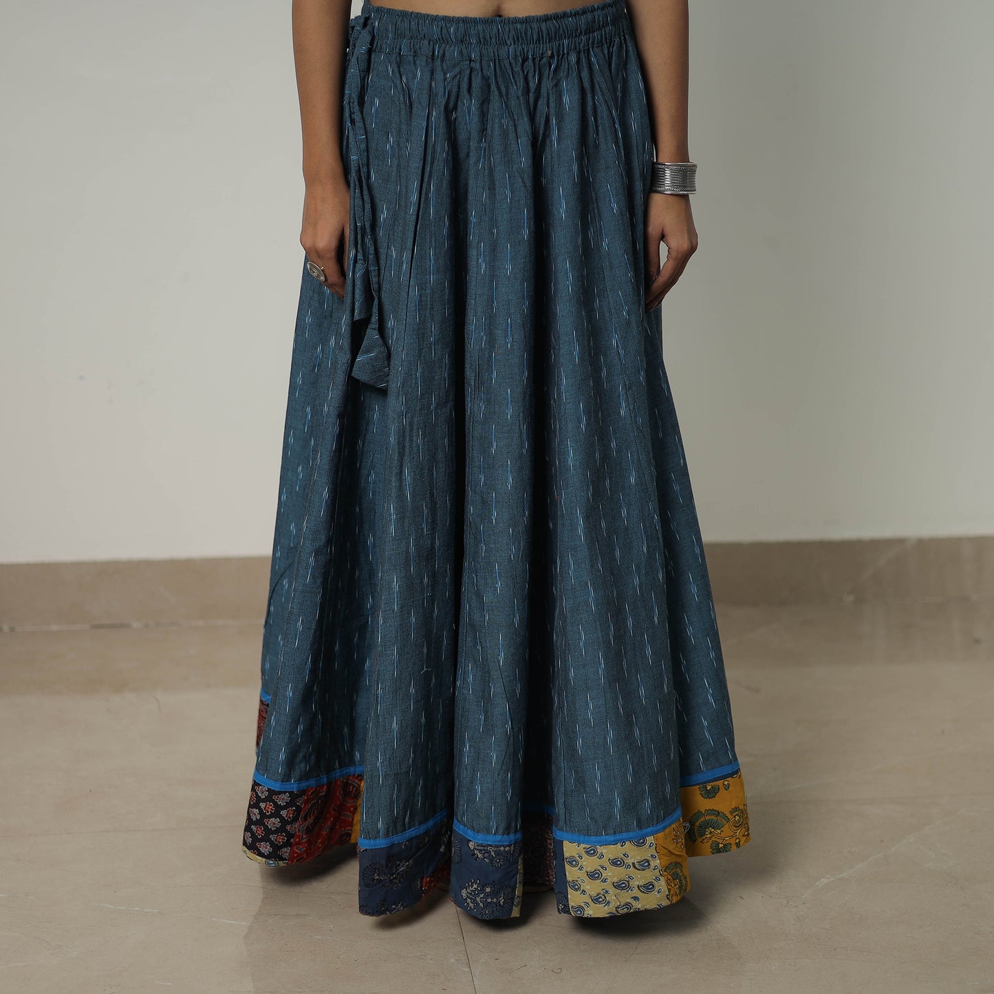 Green - 24 Kali Cotton Pochampally Ikat Skirt with Border 27