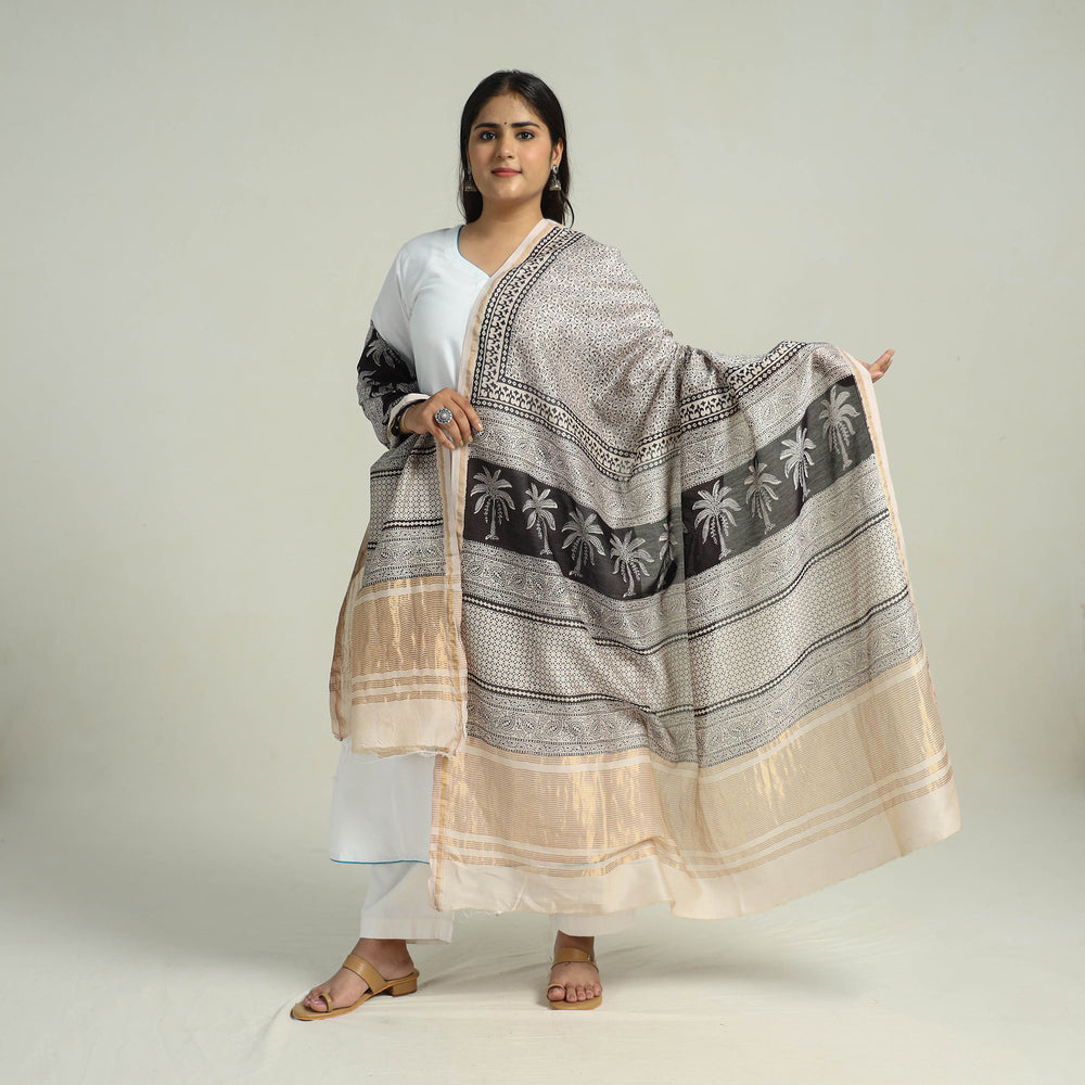 Grey - Traditional Maheshwari Silk Bagh Print Dupatta 33