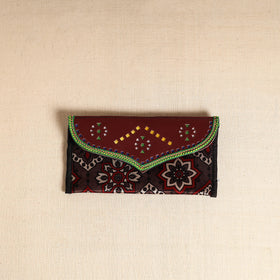 Traditional Kutch Mashru Silk Leather Flap Clutch / Wallet 112