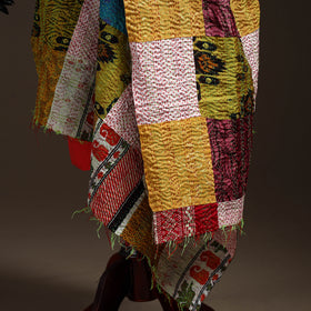 Multicolor - Bengal Hand Embroidery Patchwork Reversible Silk Kantha Dupatta 01