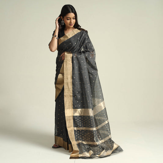 Black - Traditional Chanderi Silk Handloom Zari Work Saree by Rauph Khan