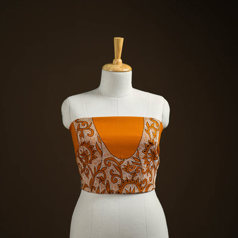 Orange - Bengal Kantha Hand Embroidered Cotton Blouse Piece 61
