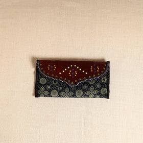 Traditional Kutch Mashru Silk Leather Flap Clutch / Wallet 111