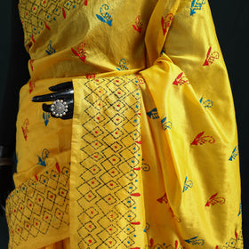 Yellow - Bengal Hand Embroidery Silk Nakshi Kantha Saree 12