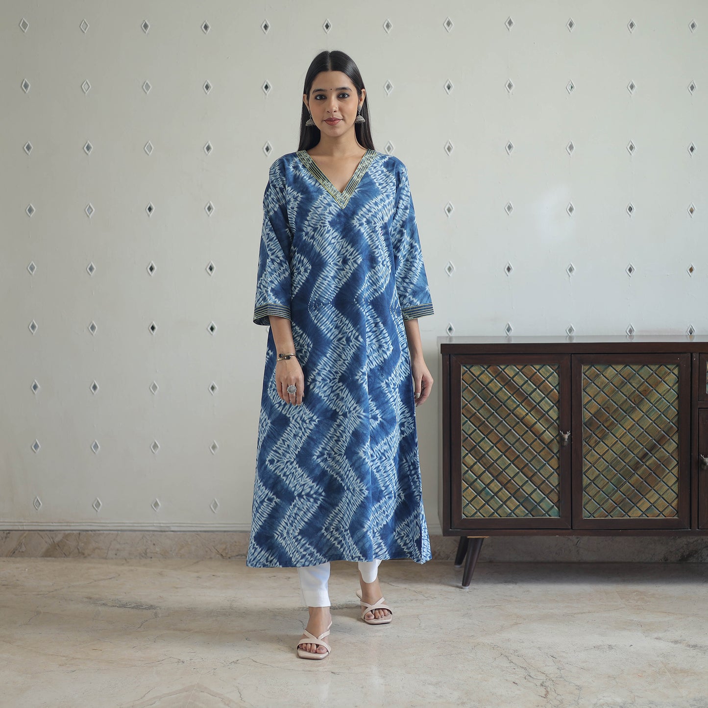 Blue - A-Line Tie & Dye Cotton Shibori Kurta 01