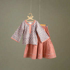 Girls Gota Work Floral Block Print Cotton Kurta with Sharara Set (3-4 Years) 27