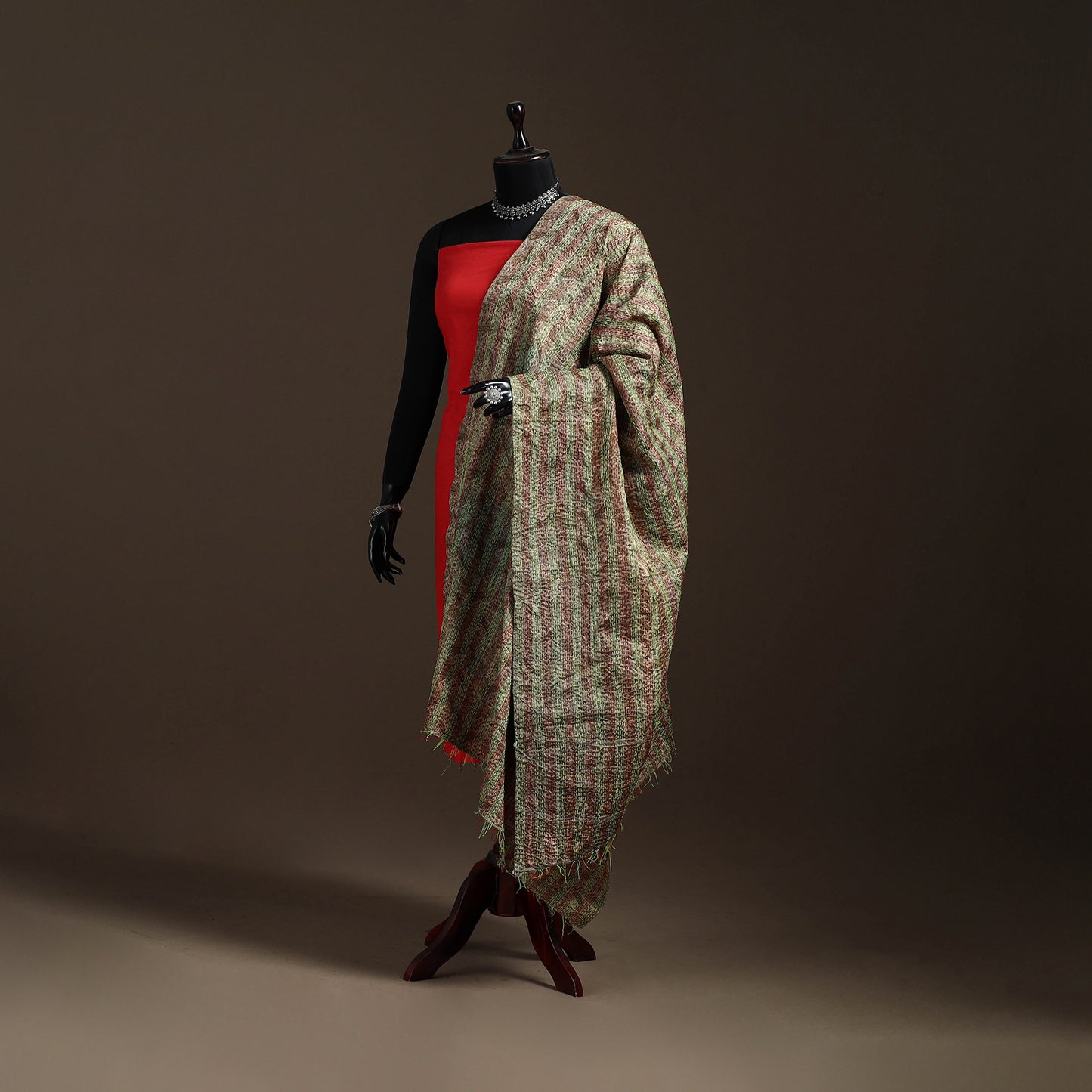 Multicolor - Bengal Hand Embroidery Patchwork Reversible Silk Kantha Dupatta 01