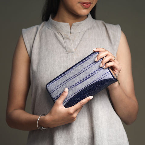 Grey - Handcrafted Jacquard Weave Leather Wallet